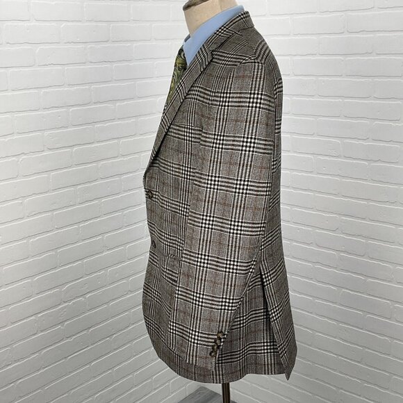 Hickey Blazer Men‎ 42R Black Brown Big Houndstooth Plaid Wool Suit Jacket VTG - Picture 3 of 14